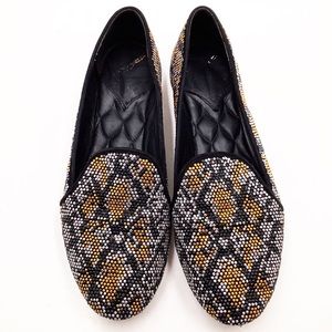 {Brian Atwood} Black Vero Cuoio Crystallized Smoking Slipper Flats